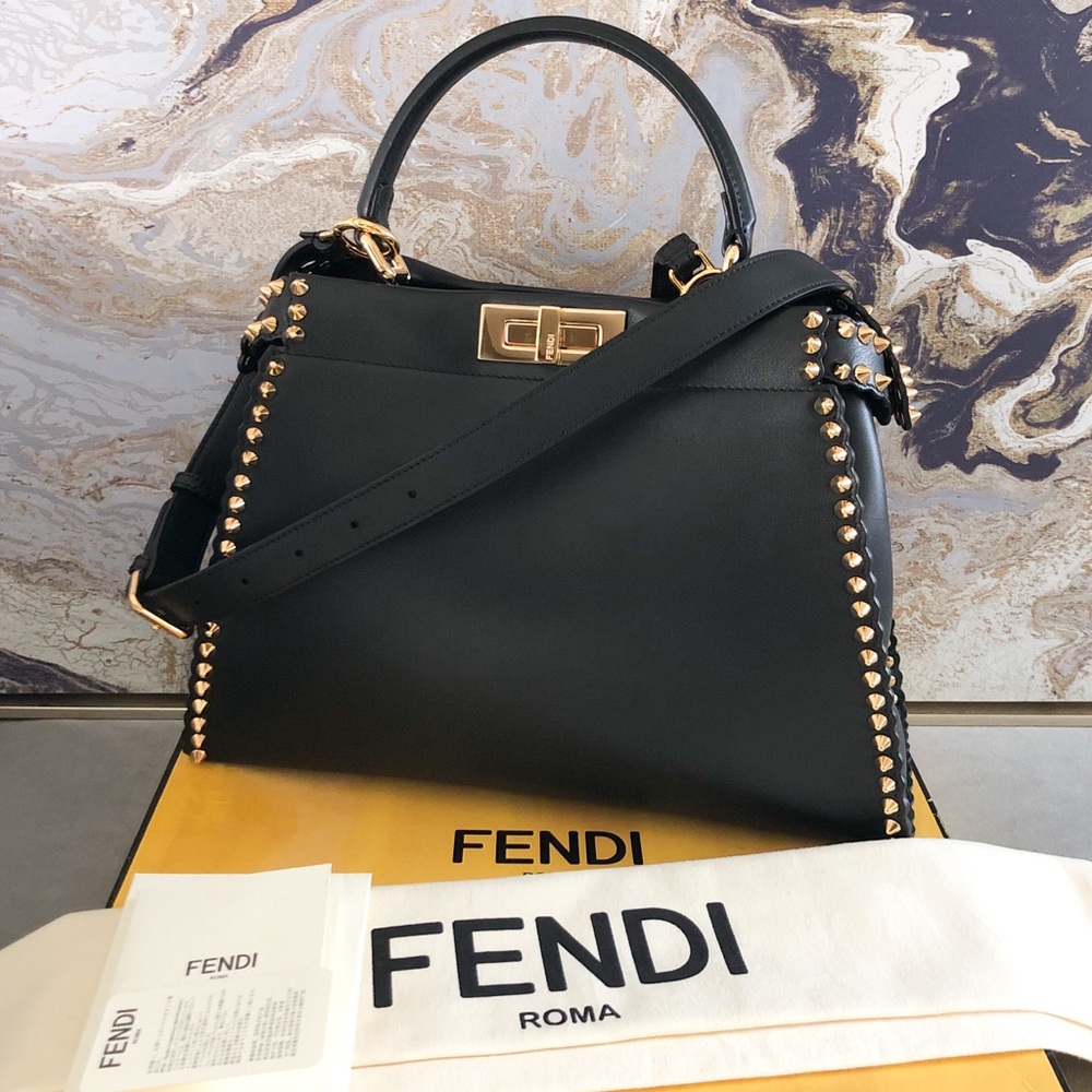Fendi Medium Regular Studded Peekaboo Satchel Bag - Picture 3 of 8